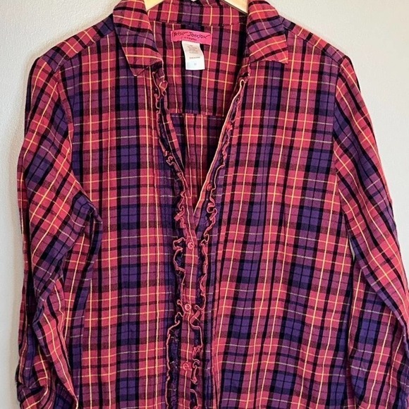 Betsey Johnson Intimates‎ Plaid Button Front Top - Size Medium - Picture 2 of 3